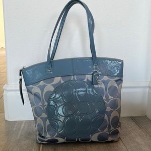 Coach light Blue Summer TOTE.  Zipper pocket plus two good condition …